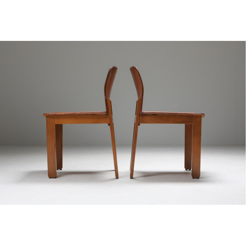 Ensemble de 6 chaises vintage en cuir cognac par Afra et Tobia Scarpa, 1970