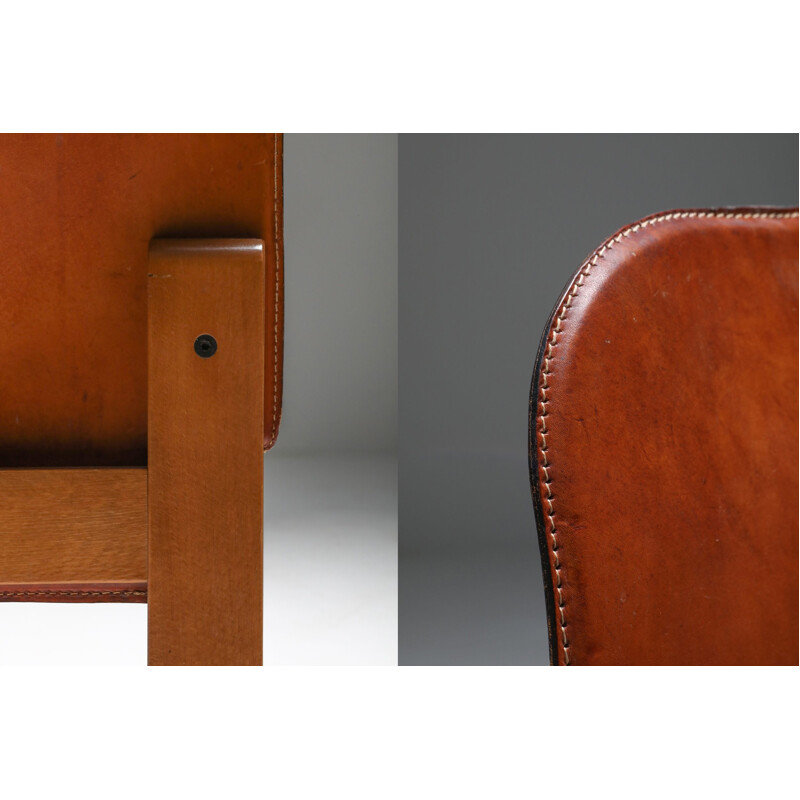 Set of 6 Vintage Cognac Leather Dining Chairs by Afra & Tobia Scarpa, 1970s