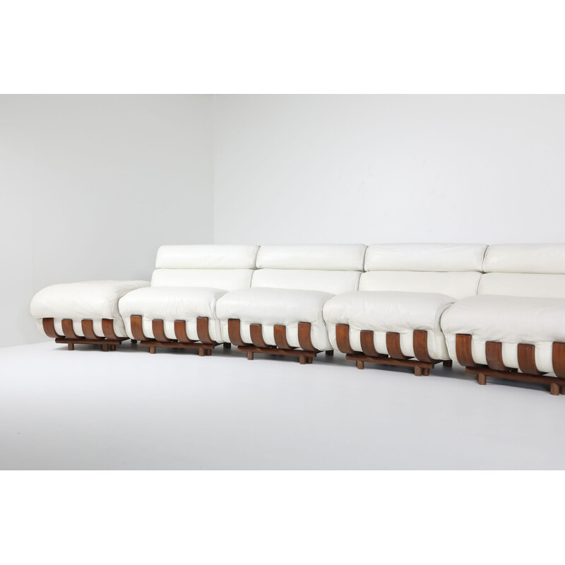 Vintage Sofa in White Leather and Walnut Frame by Frigerio, 1980s