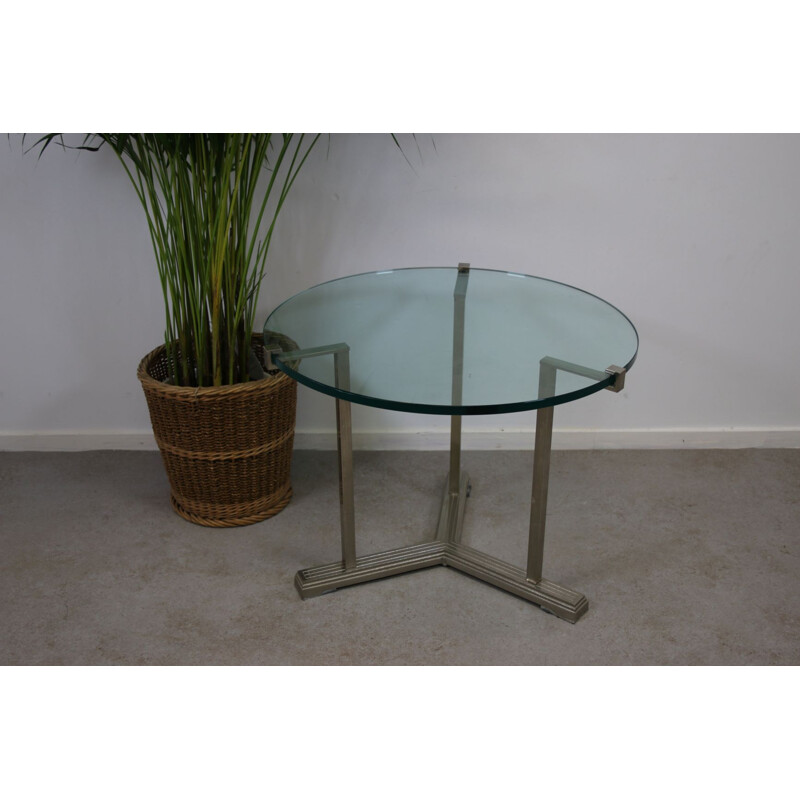 Table d'appoint ronde vintage en laiton argenté de Peter Ghyczy, 1970