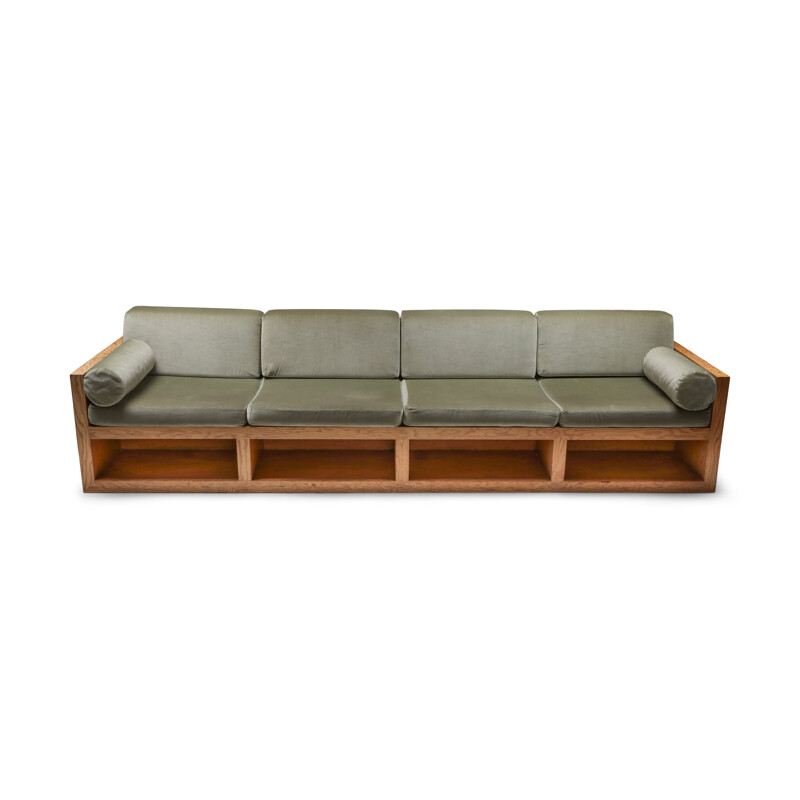 Vintage sofa in pitch pine and velvet, 1960s