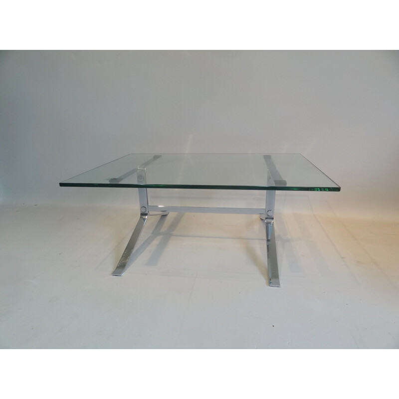 "Joker" Airbone coffee table in glass and chrome steel, Olivier MOURGUE - 1960s