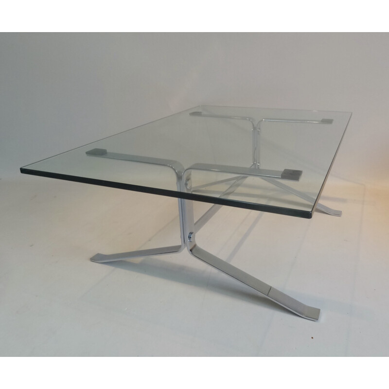 "Joker" Airbone coffee table in glass and chrome steel, Olivier MOURGUE - 1960s