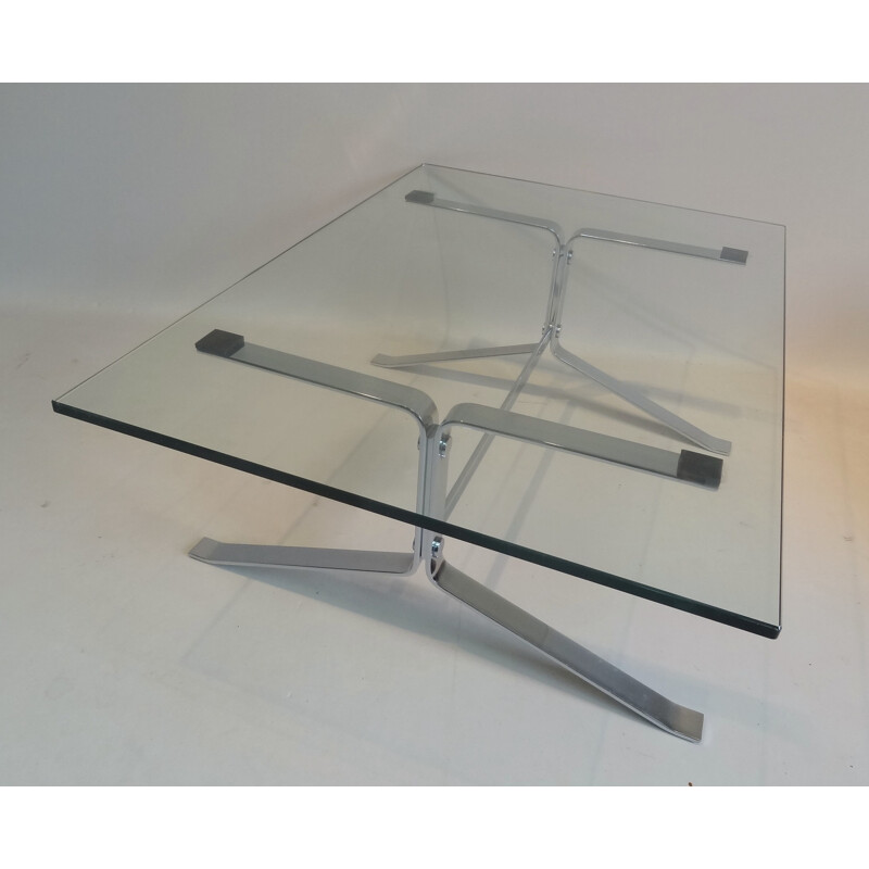"Joker" Airbone coffee table in glass and chrome steel, Olivier MOURGUE - 1960s