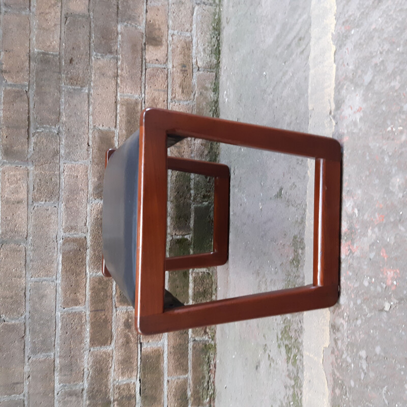 Vintage teak and black leatherette Foot Stool