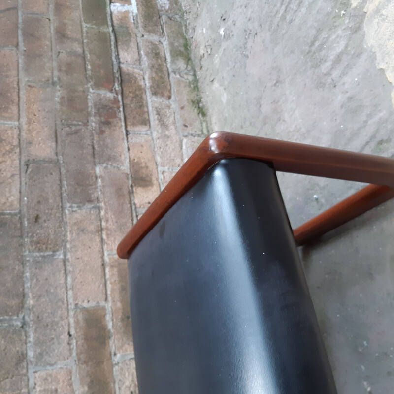 Vintage teak and black leatherette Foot Stool