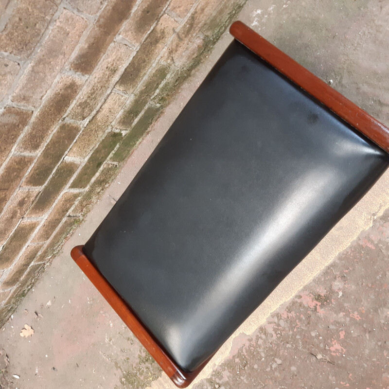 Vintage teak and black leatherette Foot Stool