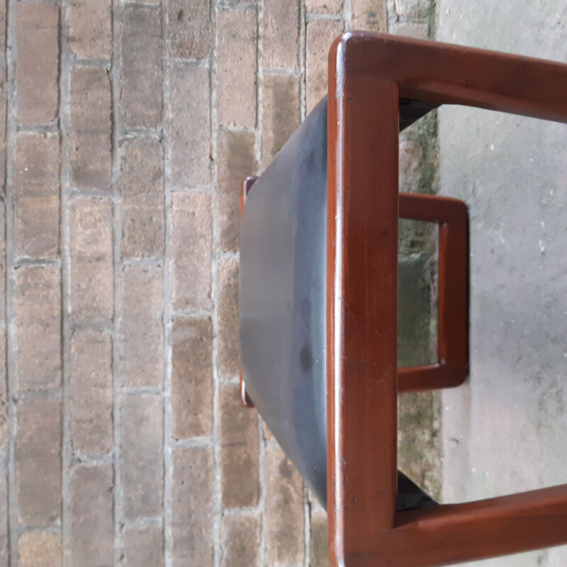 Vintage teak and black leatherette Foot Stool