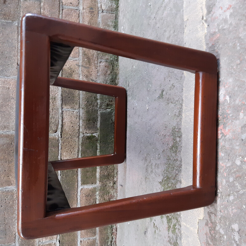 Vintage teak and black leatherette Foot Stool