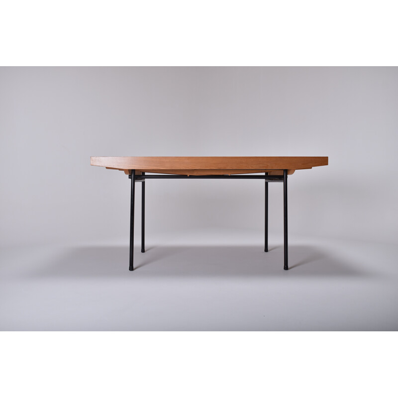 Vintage elm dining table by Alain Richard for Meubles TV, 1950s