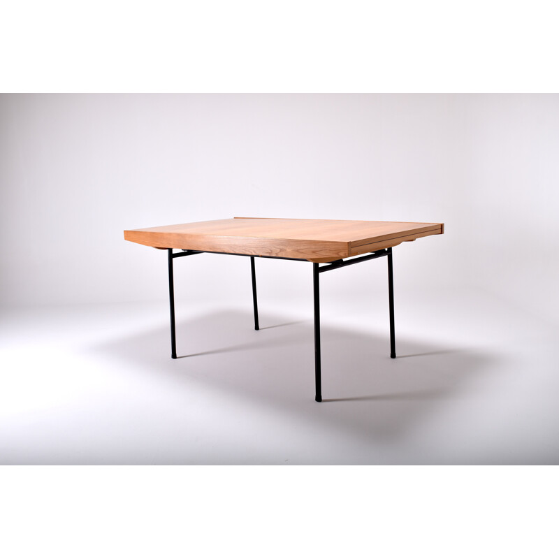 Vintage elm dining table by Alain Richard for Meubles TV, 1950s