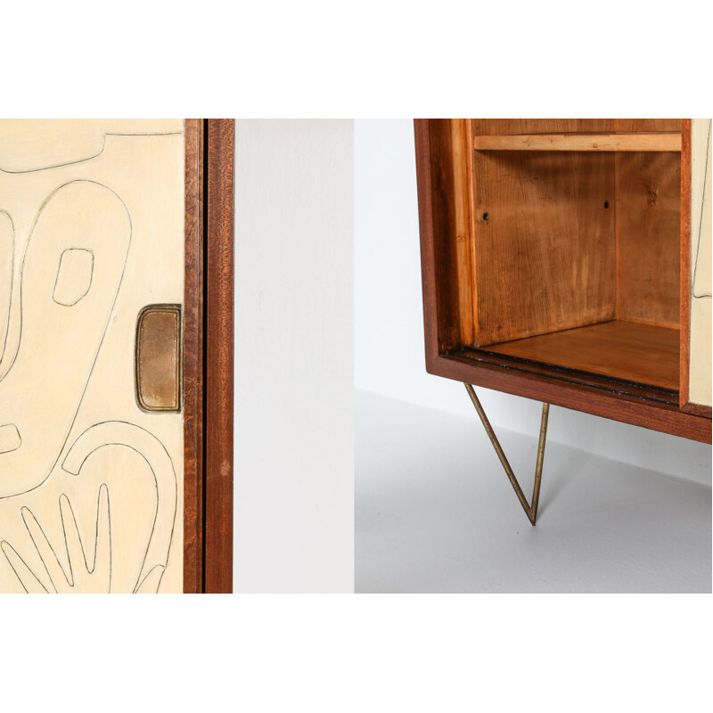 Cabinet, bois et laiton de Victor Cerrato - 1950