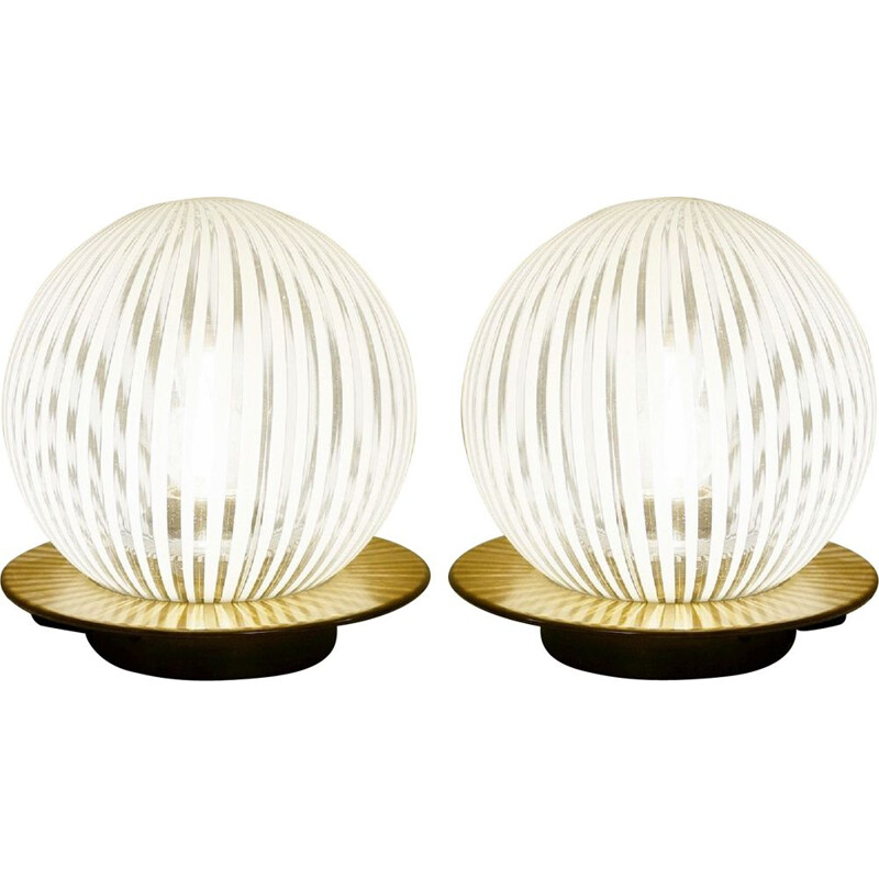 Pair of Venini vintage table lamps in blown Murano glass