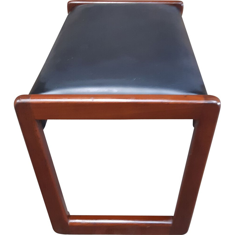 Vintage teak and black leatherette Foot Stool