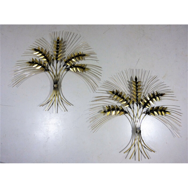 Pair of vintage brass wall decorations, 1960