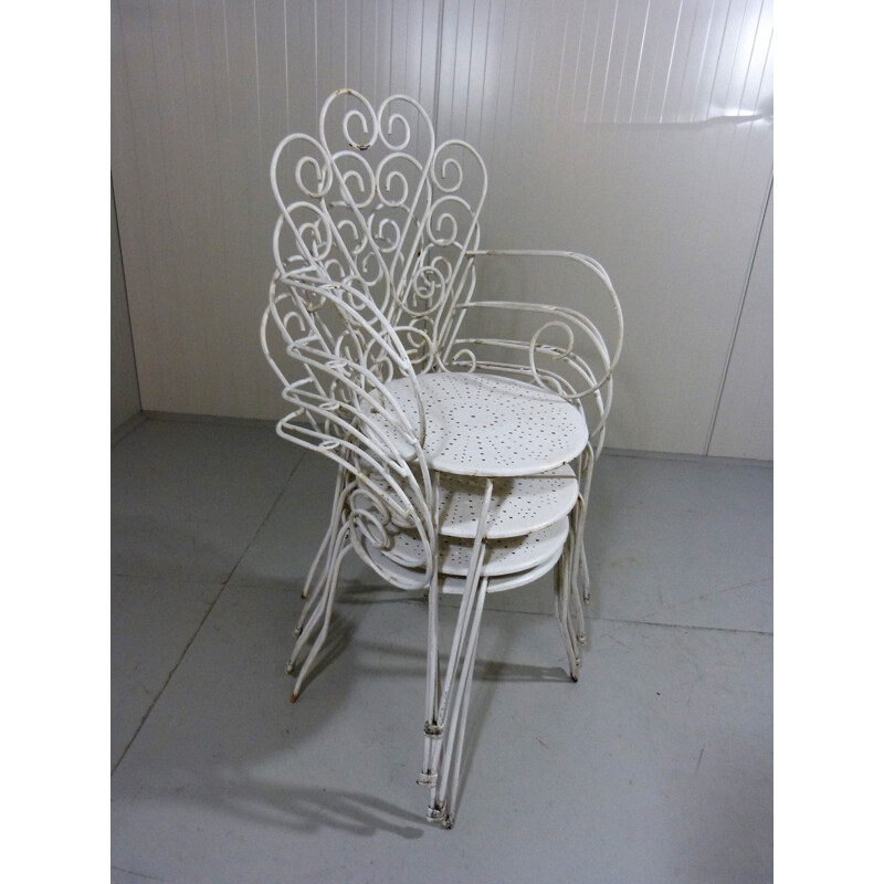 Vintage White iron garden set with table and 4 chairs