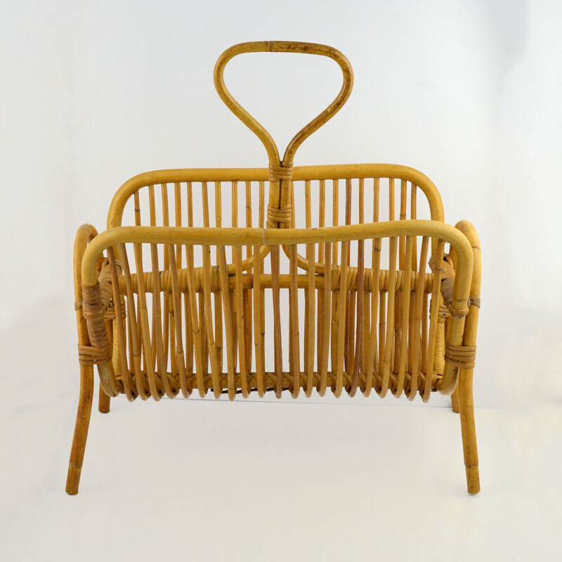 Vintage Newspaper rattan basket Belgium, 1970s