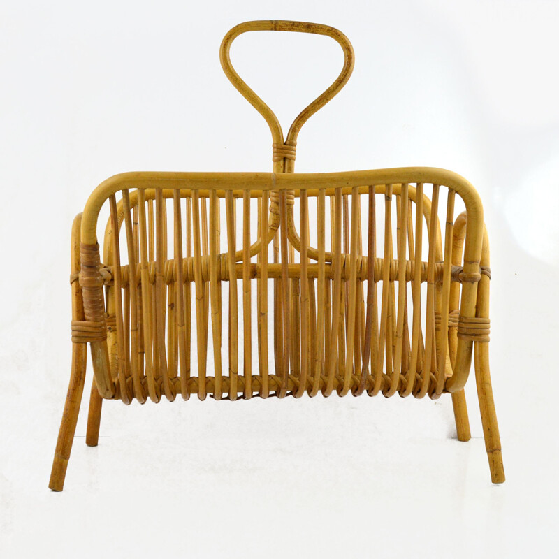 Vintage Newspaper rattan basket Belgium, 1970s