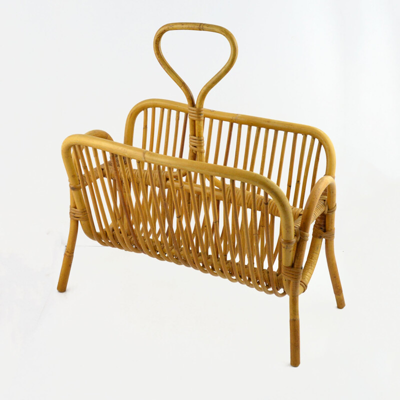 Vintage Newspaper rattan basket Belgium, 1970s