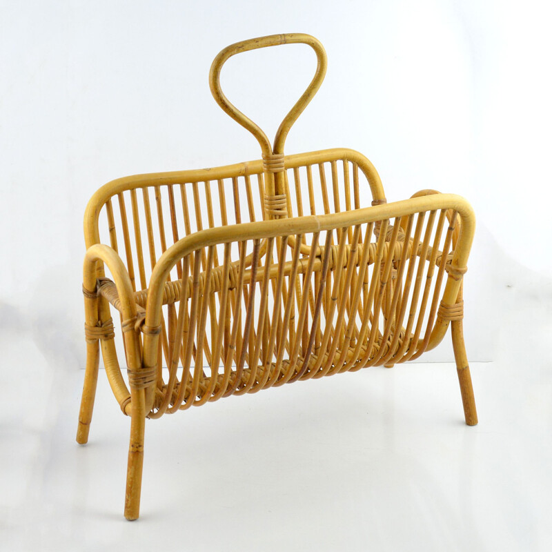 Vintage Newspaper rattan basket Belgium, 1970s