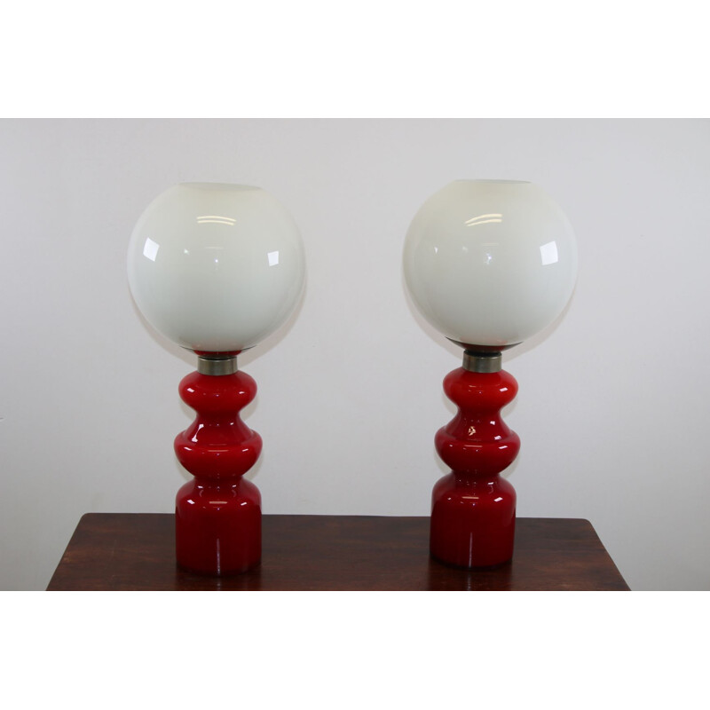 Pair of vintage Space Age Glass Table Lamps, 1960s