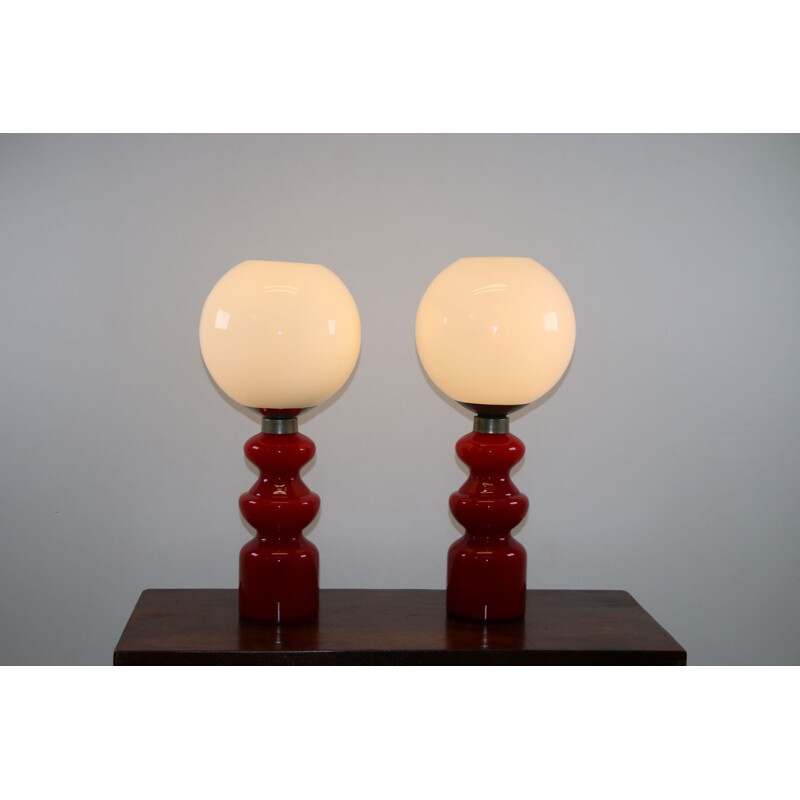 Pair of vintage Space Age Glass Table Lamps, 1960s