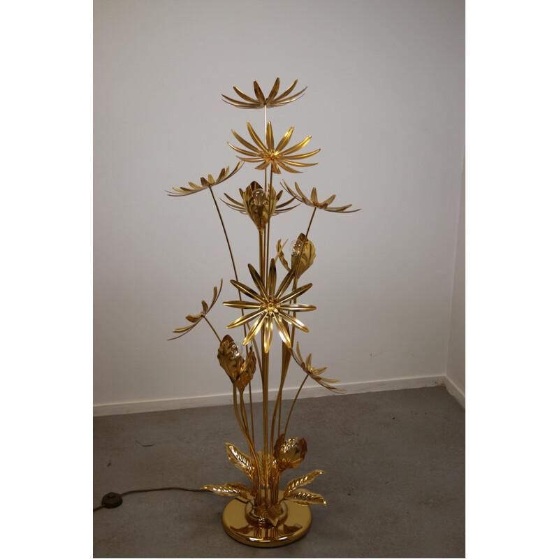 Vintage 24 kt Gold-Plated Floor Lamp with Illuminated Flowers by Hans Kögl, 1970s