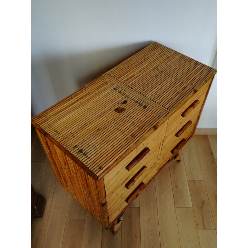 Vintage bamboo chest of drawers, France 1960s