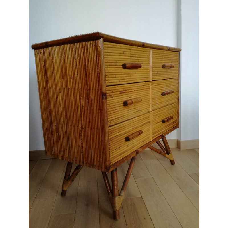 Vintage bamboo chest of drawers, France 1960s