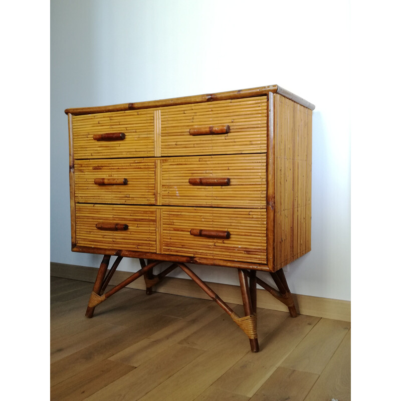 Vintage bamboo chest of drawers, France 1960s