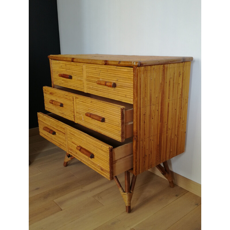 Vintage bamboo chest of drawers, France 1960s