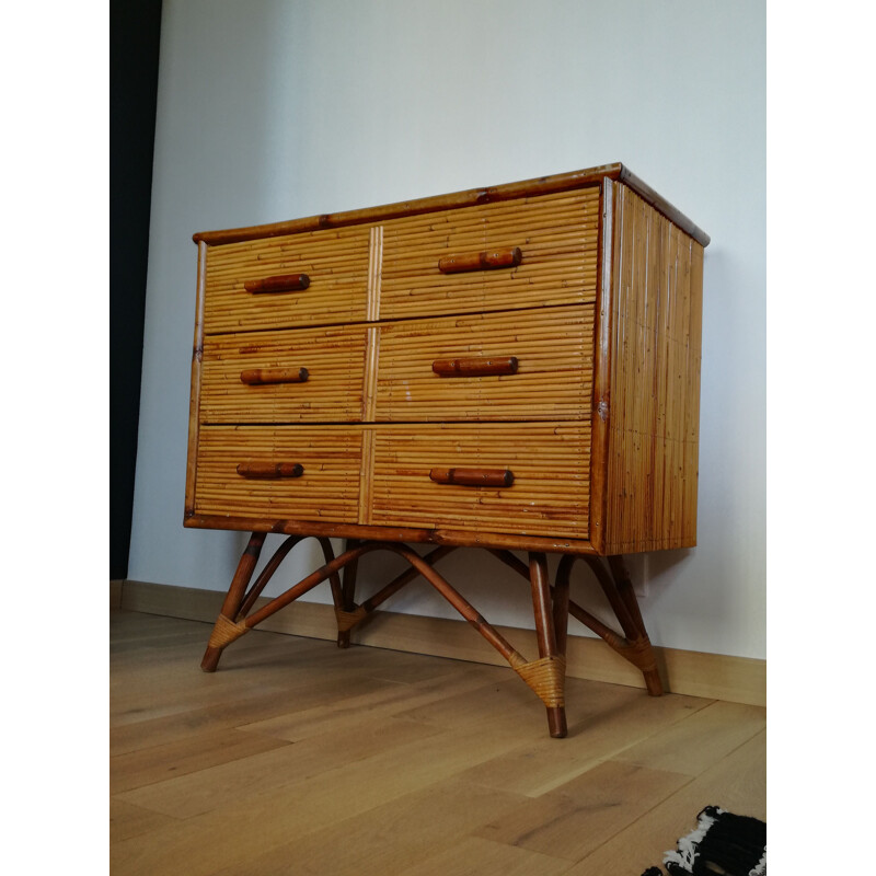 Vintage bamboo chest of drawers, France 1960s