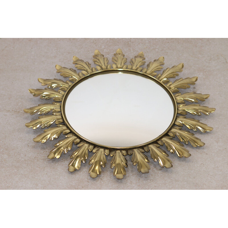 Vintage Brass Sunburst Mirror, 1950s 