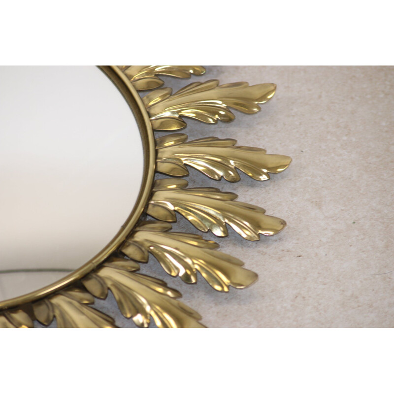Vintage Brass Sunburst Mirror, 1950s 