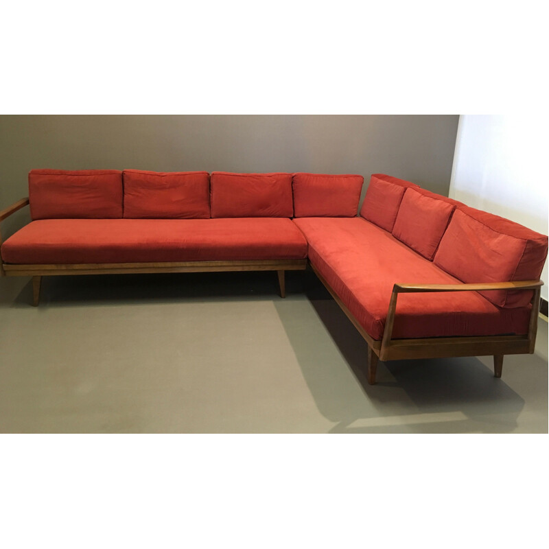 Modular vintage lounge set with 2 sofas and 2 armchairs design 1950.