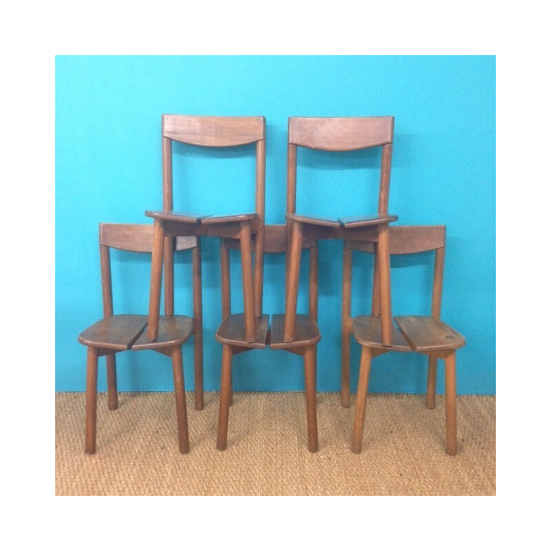 5 chairs in oak, Pierre-DELAYE GAUTIER - 1950s 