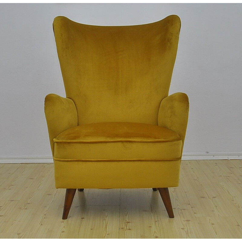 Vintage velvet wing chair, 1950s