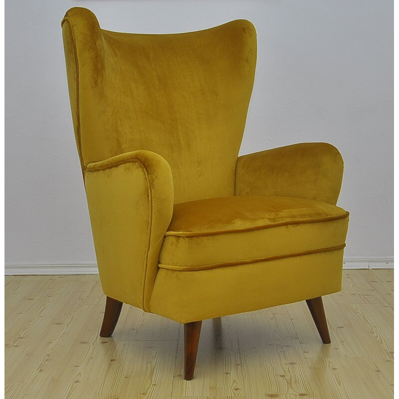 Vintage velvet wing chair, 1950s