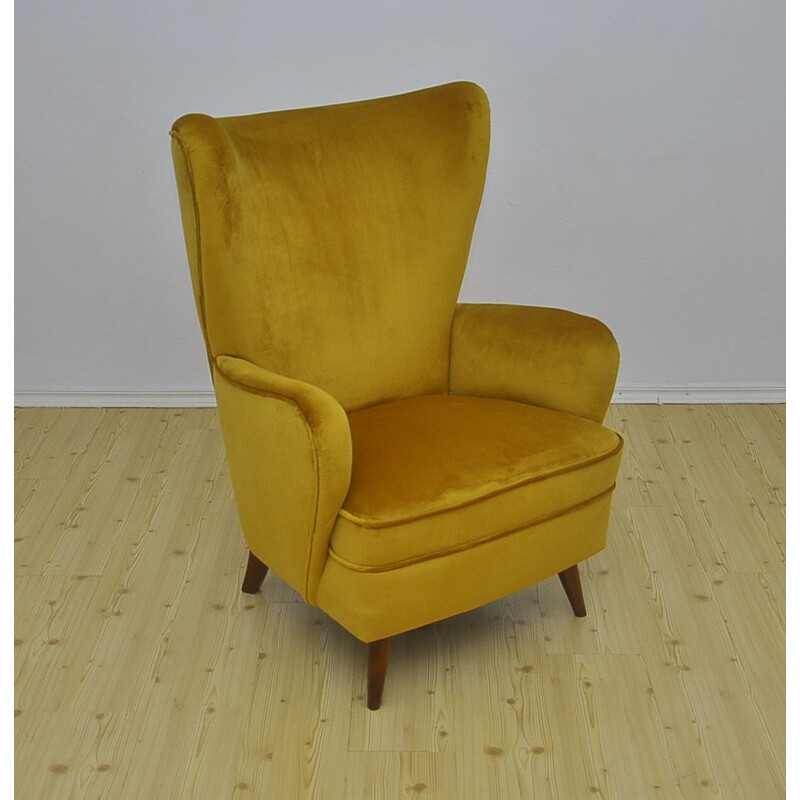 Vintage velvet wing chair, 1950s