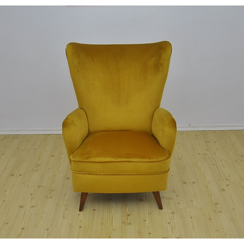 Vintage velvet wing chair, 1950s