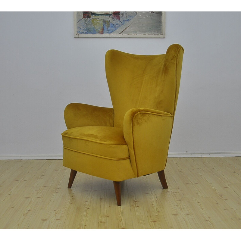 Vintage velvet wing chair, 1950s