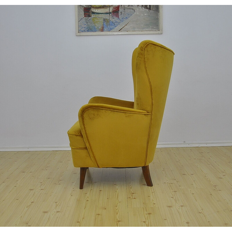 Vintage velvet wing chair, 1950s