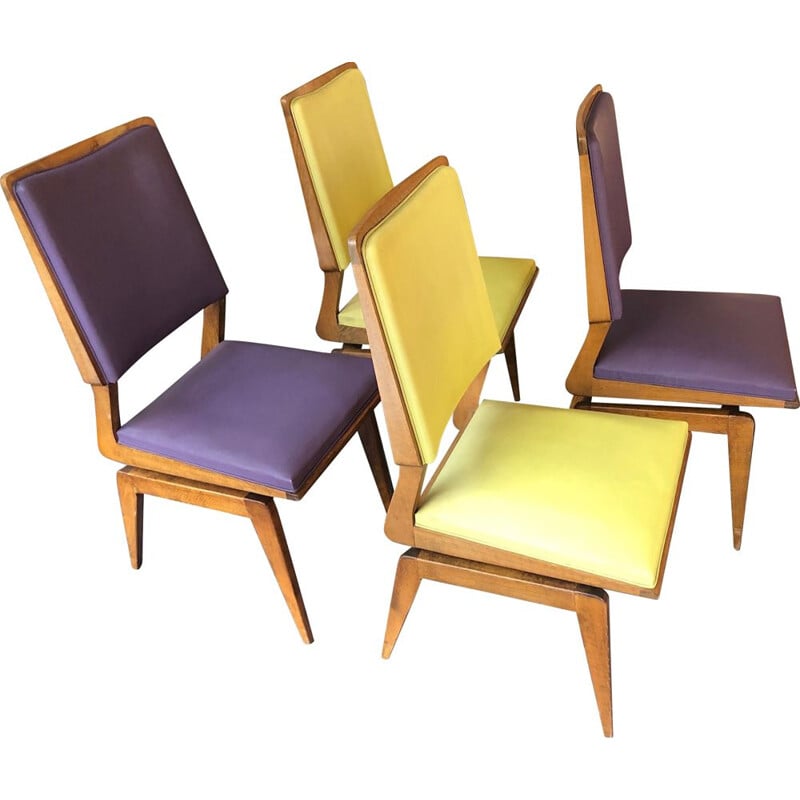 Ensemble de 4 chaises en chêne de maurice pré 1950