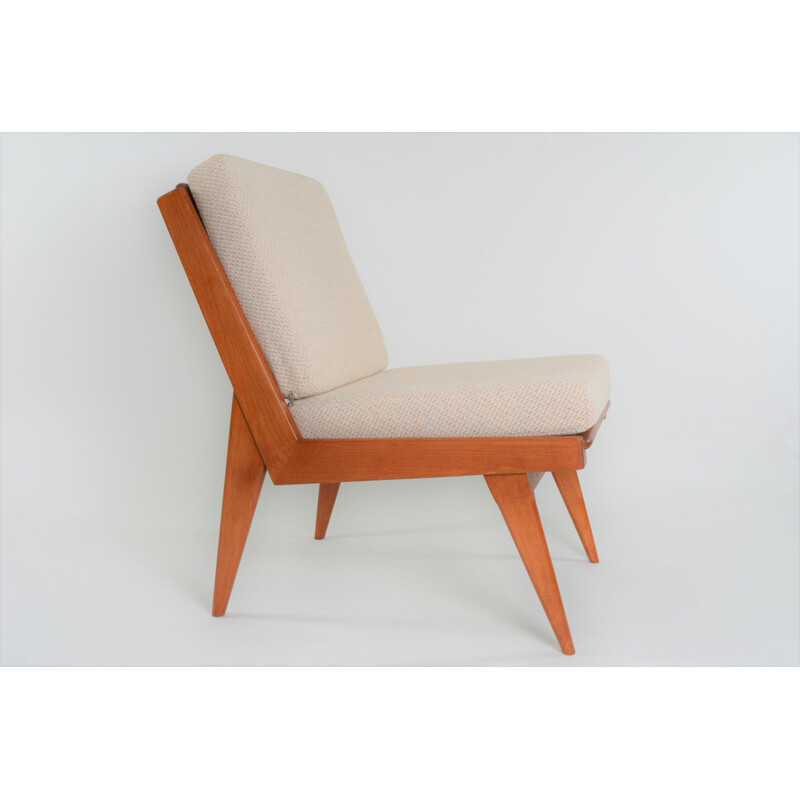 Vintage armchair without armrests beige-chiné, 1970