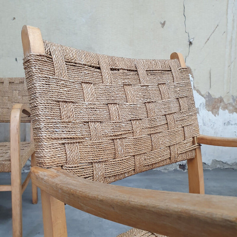 Set of 3 rope armchairs, 1950