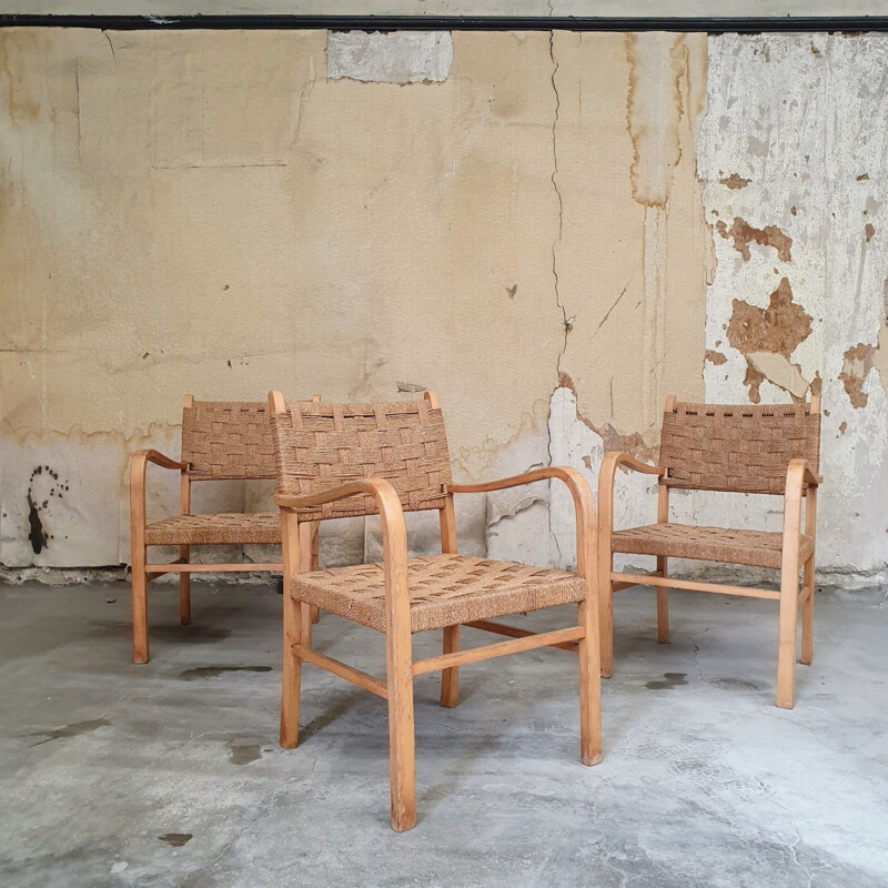 Set of 3 rope armchairs, 1950