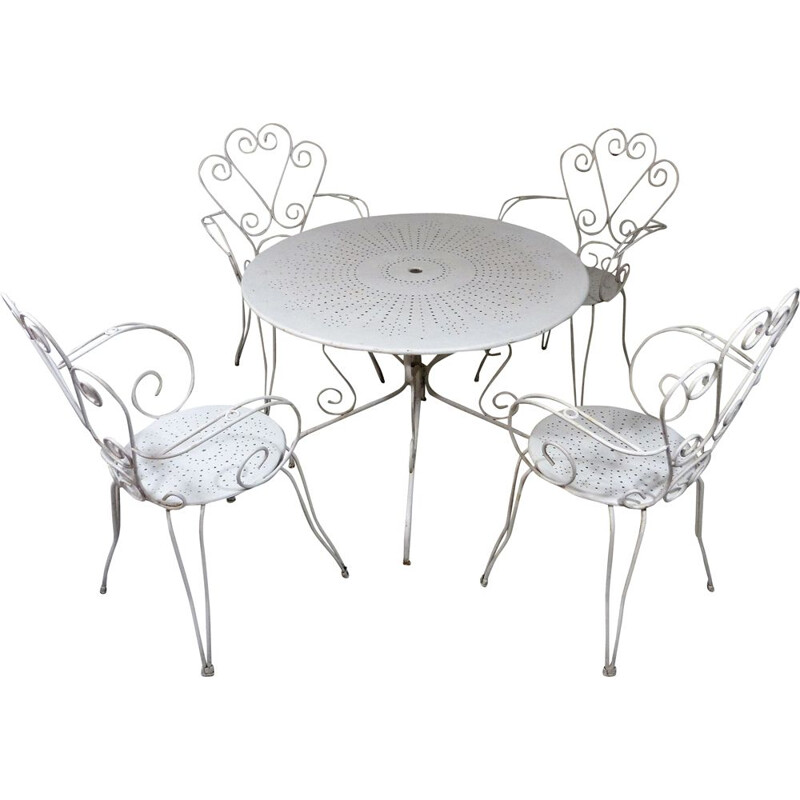 Vintage White iron garden set with table and 4 chairs