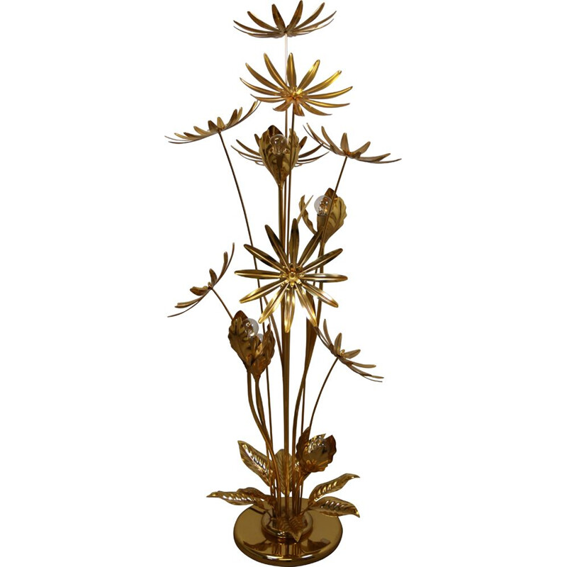 Vintage 24 kt Gold-Plated Floor Lamp with Illuminated Flowers by Hans Kögl, 1970s