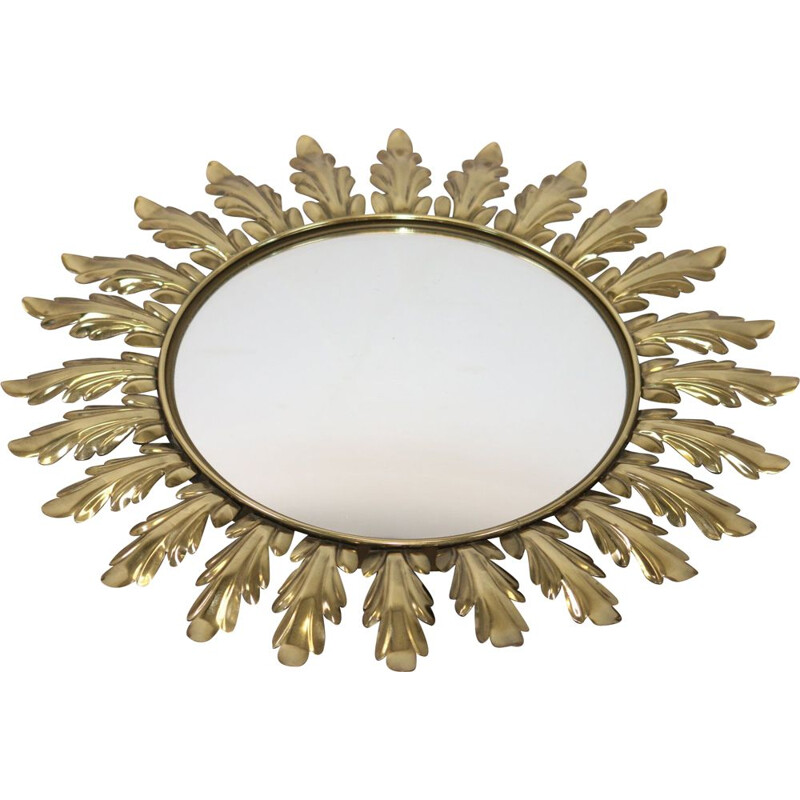 Miroir soleil vintage en laiton, 1950 