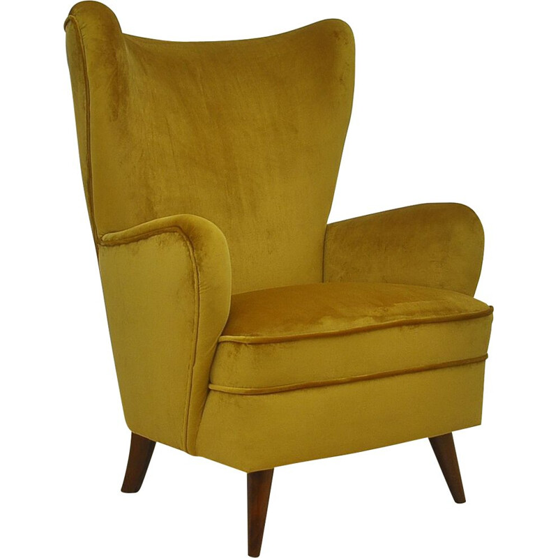 Vintage velvet wing chair, 1950s